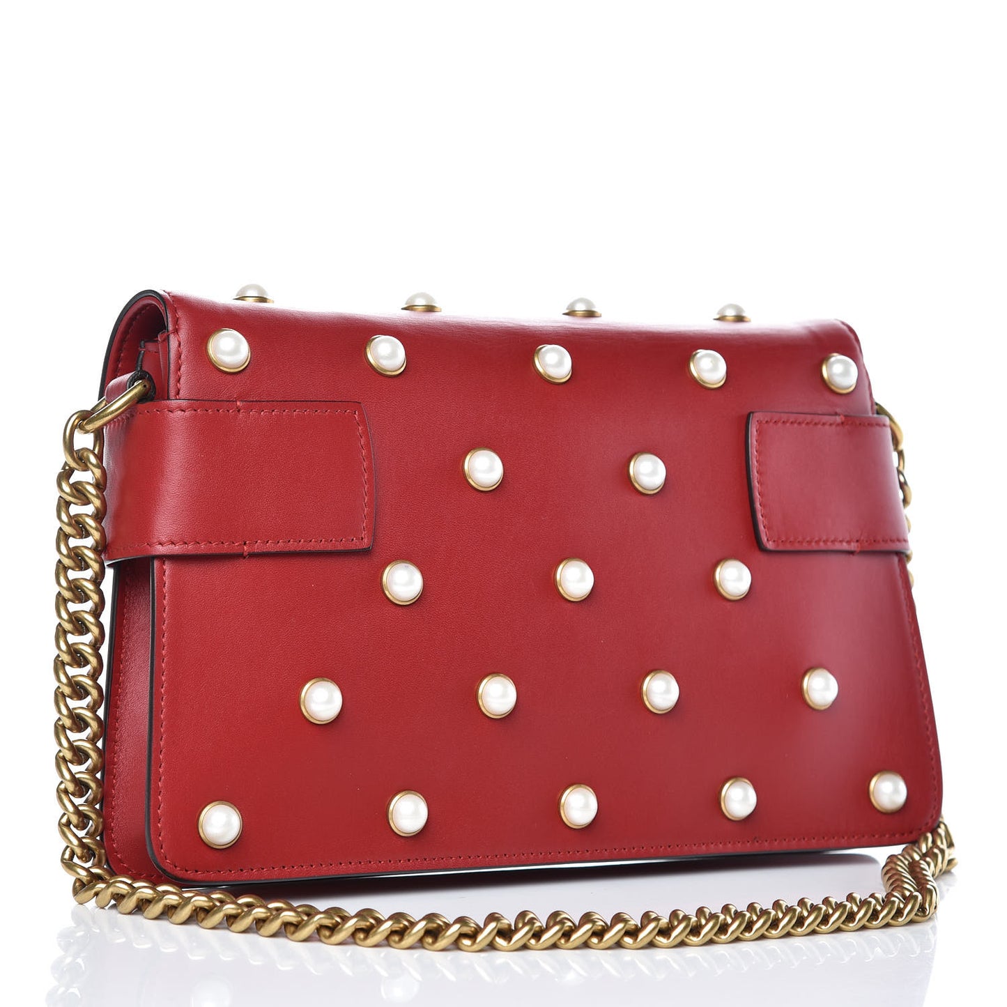 Nappa Pearl Studded Mini Queen Margaret Broadway Shoulder Bag Hibiscus Red