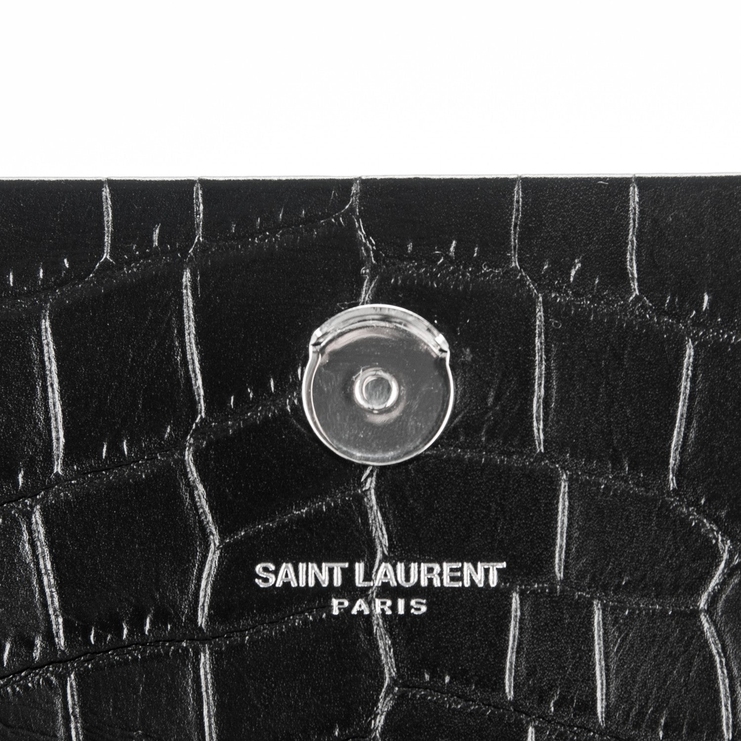 Saint Laurent Calfskin Crocodile Embossed Small Classic Monogram Tassel Satchel Black 6 of 6