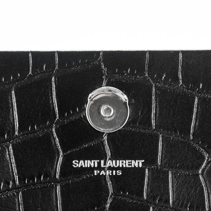 Saint Laurent Calfskin Crocodile Embossed Small Classic Monogram Tassel Satchel Black 6 of 6