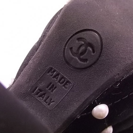 Chanel Satin Quilted Pearl Platform Heels 5 of 6