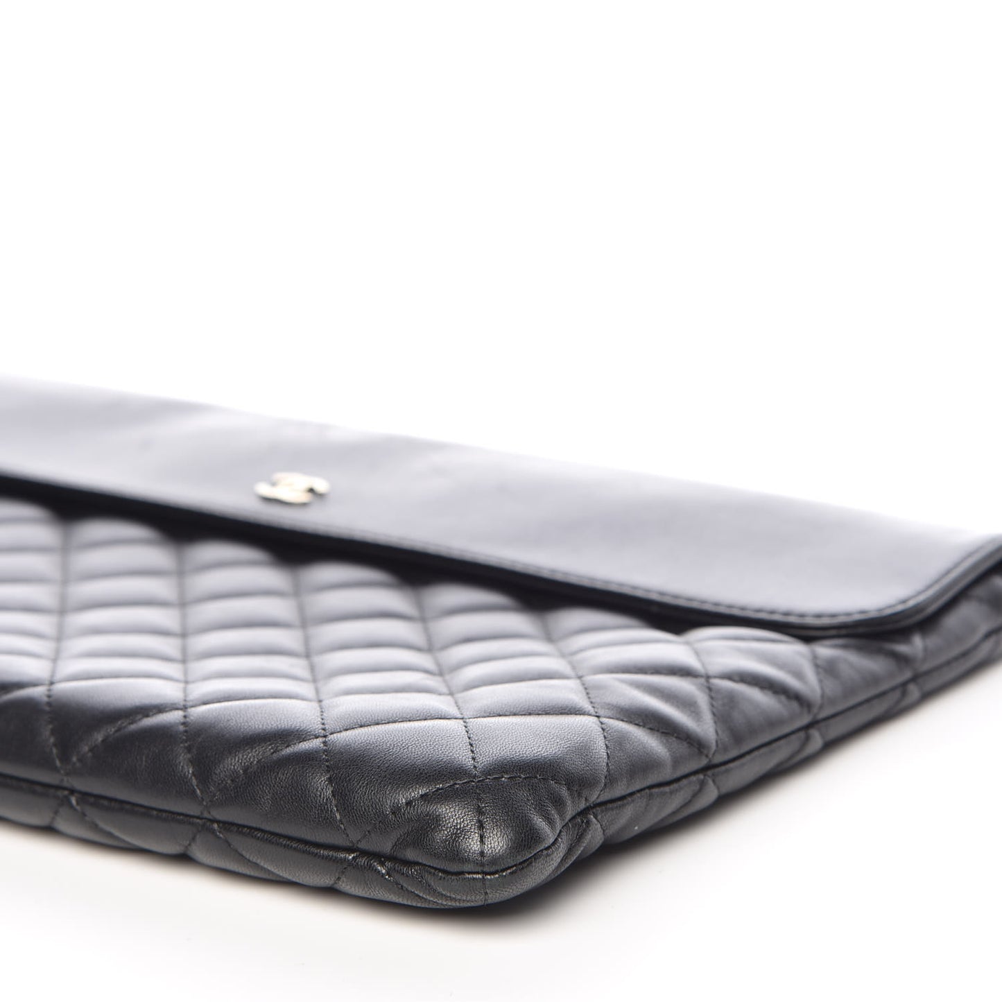Lambskin Quilted Large Flap Cosmetic Case Black