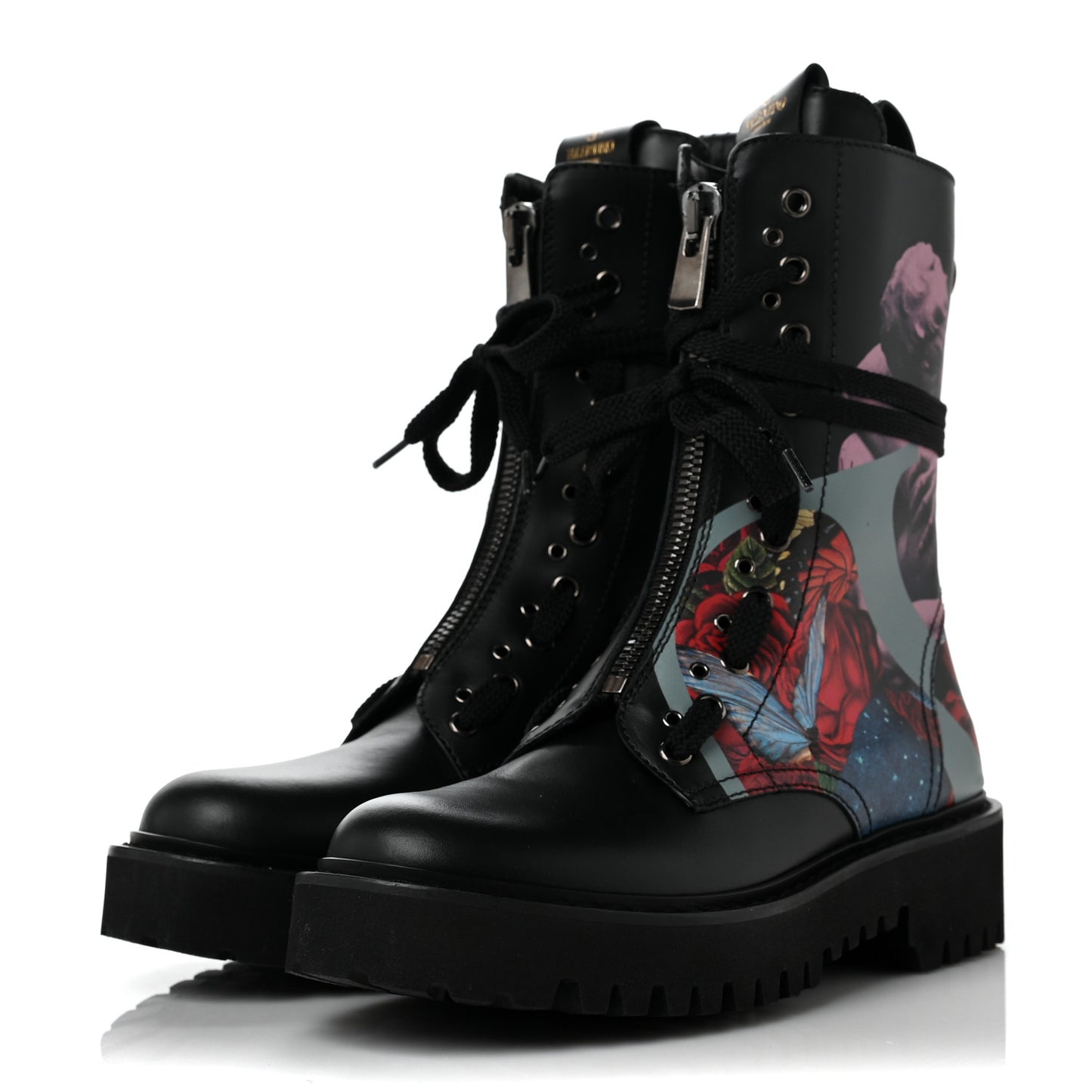 X UNDERCOVER Calfskin U Print Combat Boots 36.5 Black