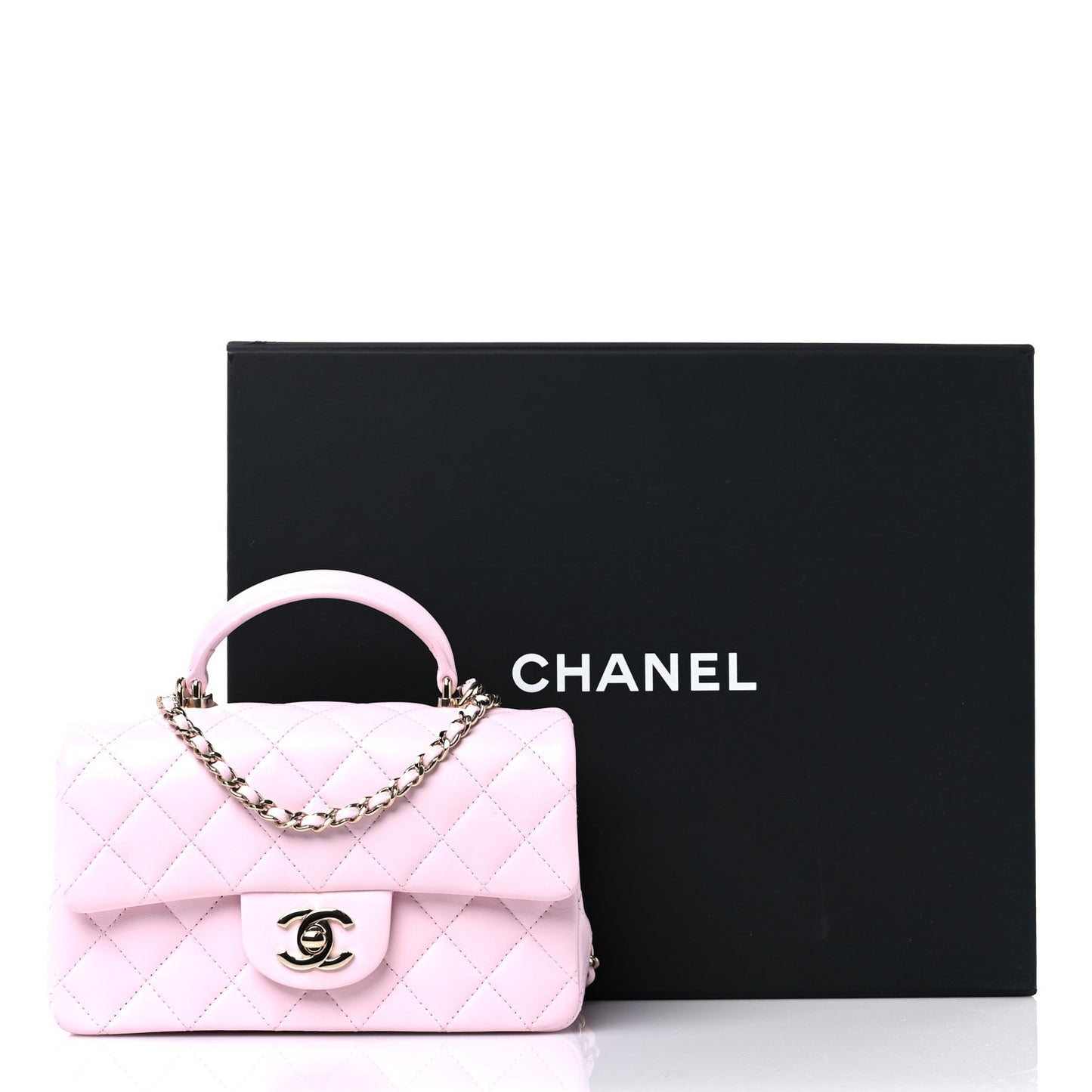 Lambskin Quilted Mini Top Handle Rectangular Flap Light Pink