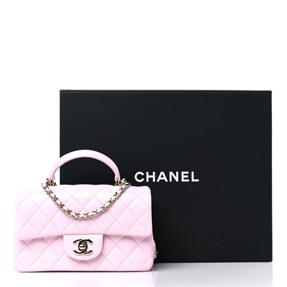 Chanel Lambskin Quilted Mini Top Handle Rectangular Flap Light Pink 14 of 14