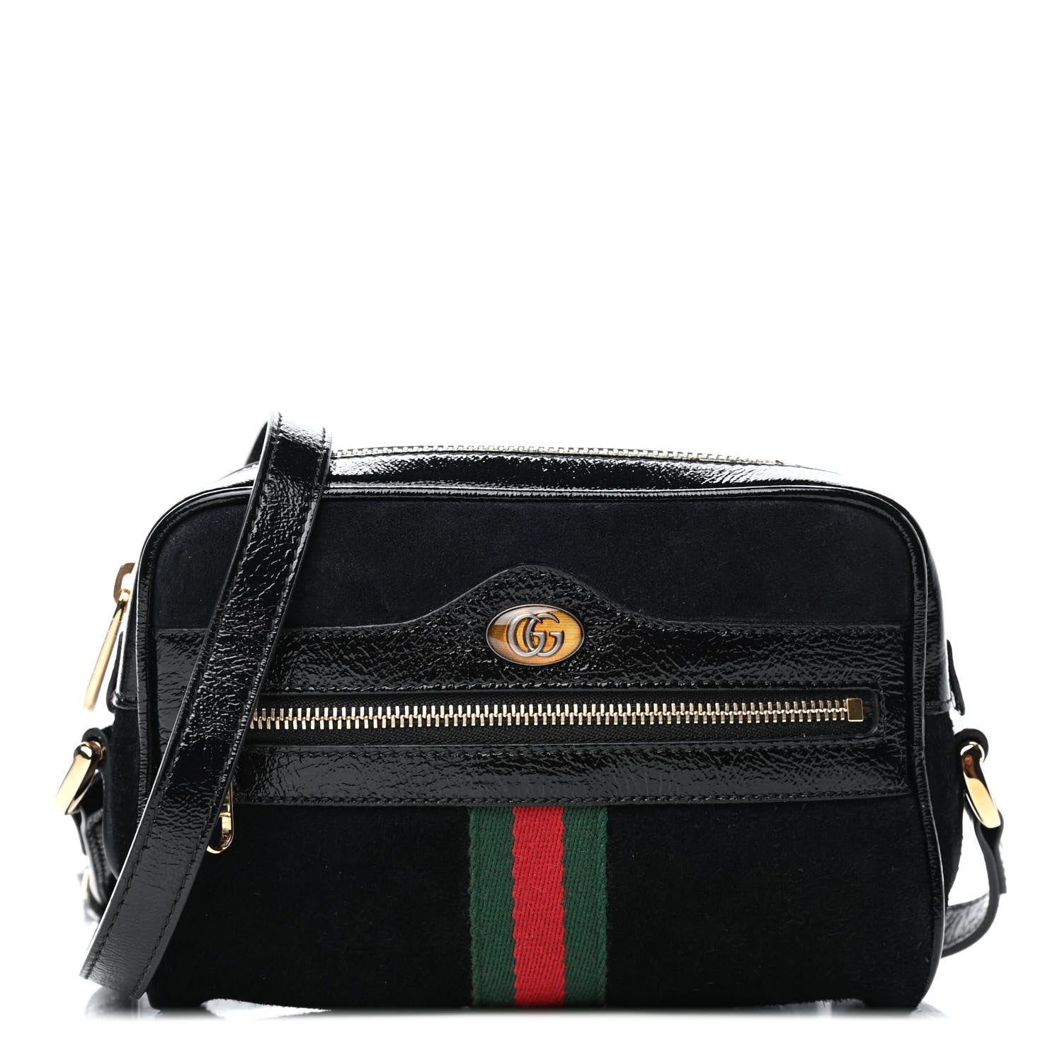 Gucci Suede Patent Web Mini Ophidia Shoulder Bag Black 1 of 5