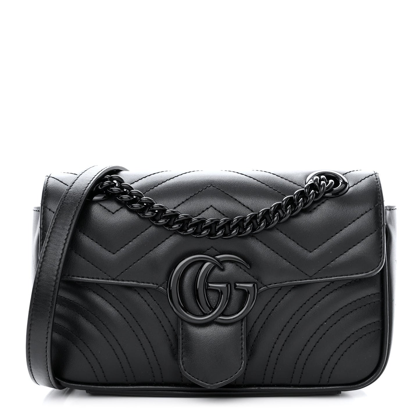 Calfskin Matelasse Monochrome Mini GG Marmont Shoulder Bag Black