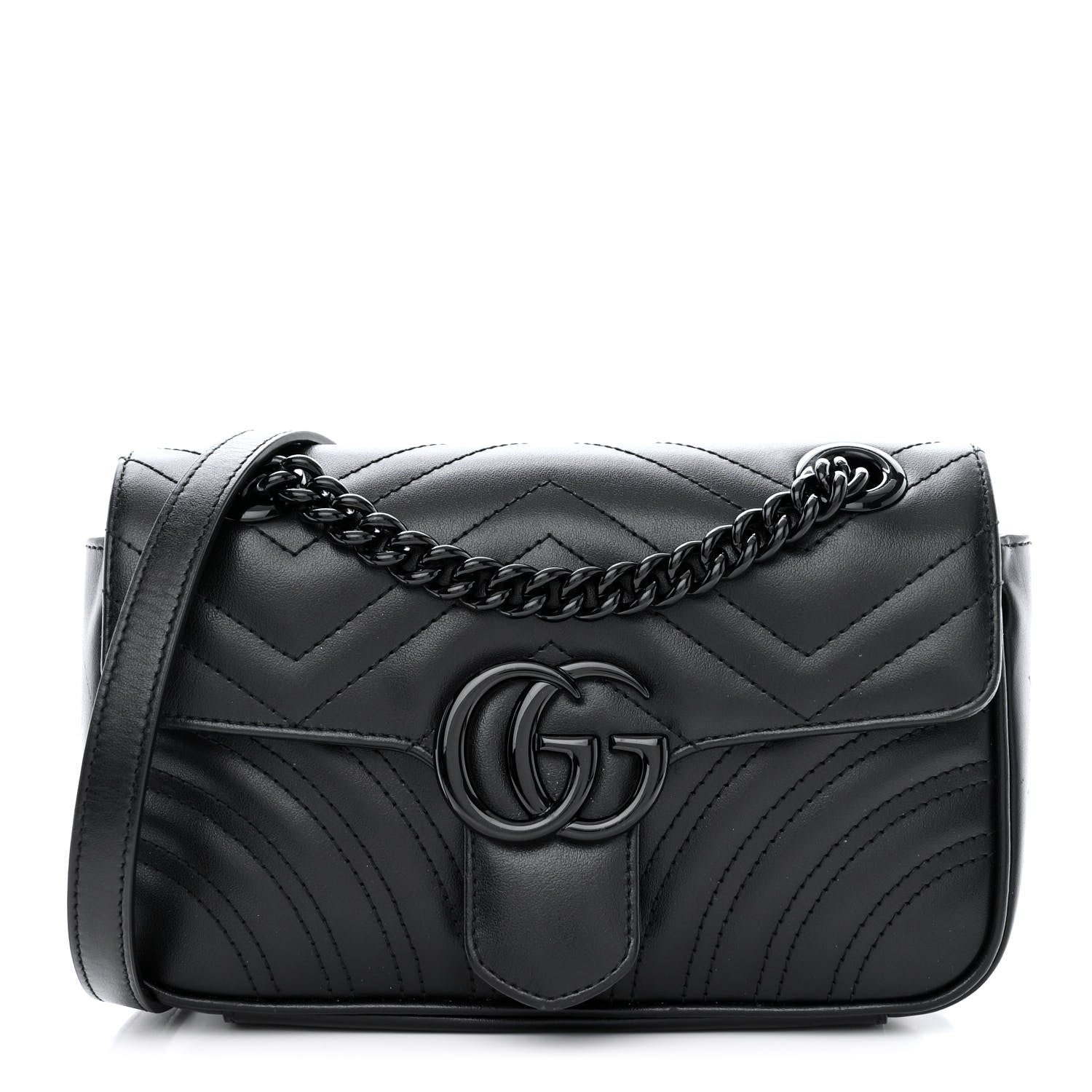 Gucci Calfskin Matelasse Monochrome Mini GG Marmont Shoulder Bag Black 1 of 11