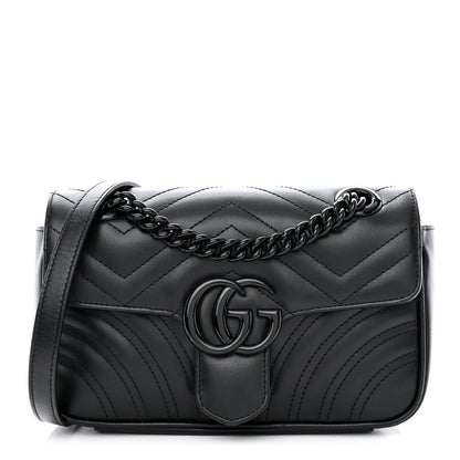 Gucci Calfskin Matelasse Monochrome Mini GG Marmont Shoulder Bag Black 1 of 11
