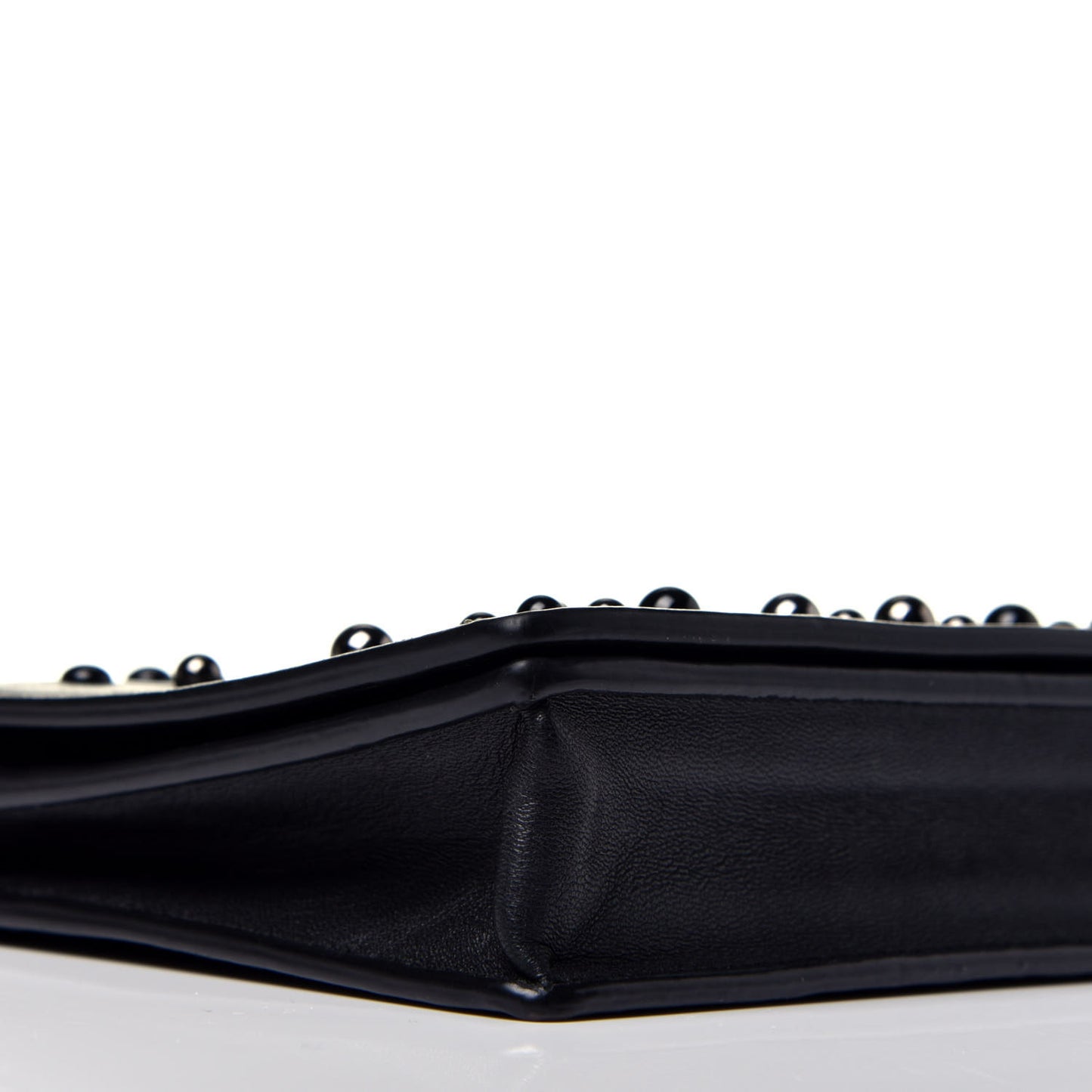 Nappa Pearl Embellished Chain Wallet Black