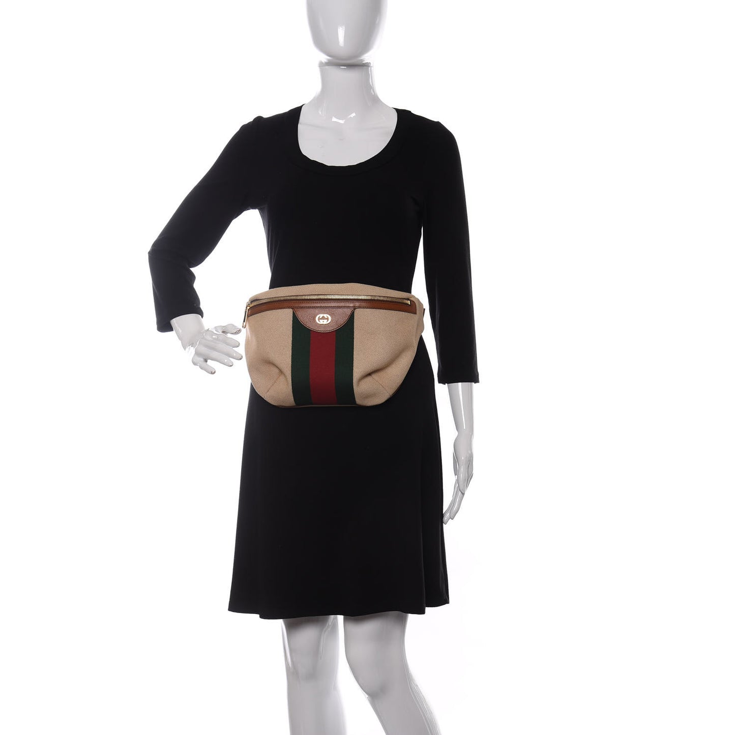 Vintage Canvas Web Belt Bag Sand Cuir