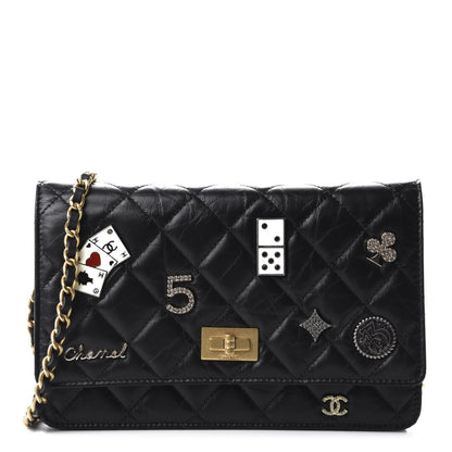 Chanel Aged Calfskin Quilted Lucky Charms Casino 2.55 Reissue Wallet On Chain WOC Black 1 of 12