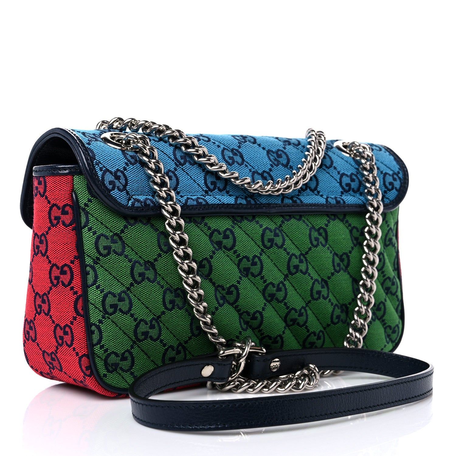 Gucci Monogram Multicolor Matelasse Diagonal Small GG Marmont Shoulder Bag Light Blue Pink Blue Green Red 3 of 10