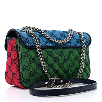 Gucci Monogram Multicolor Matelasse Diagonal Small GG Marmont Shoulder Bag Light Blue Pink Blue Green Red 3 of 10