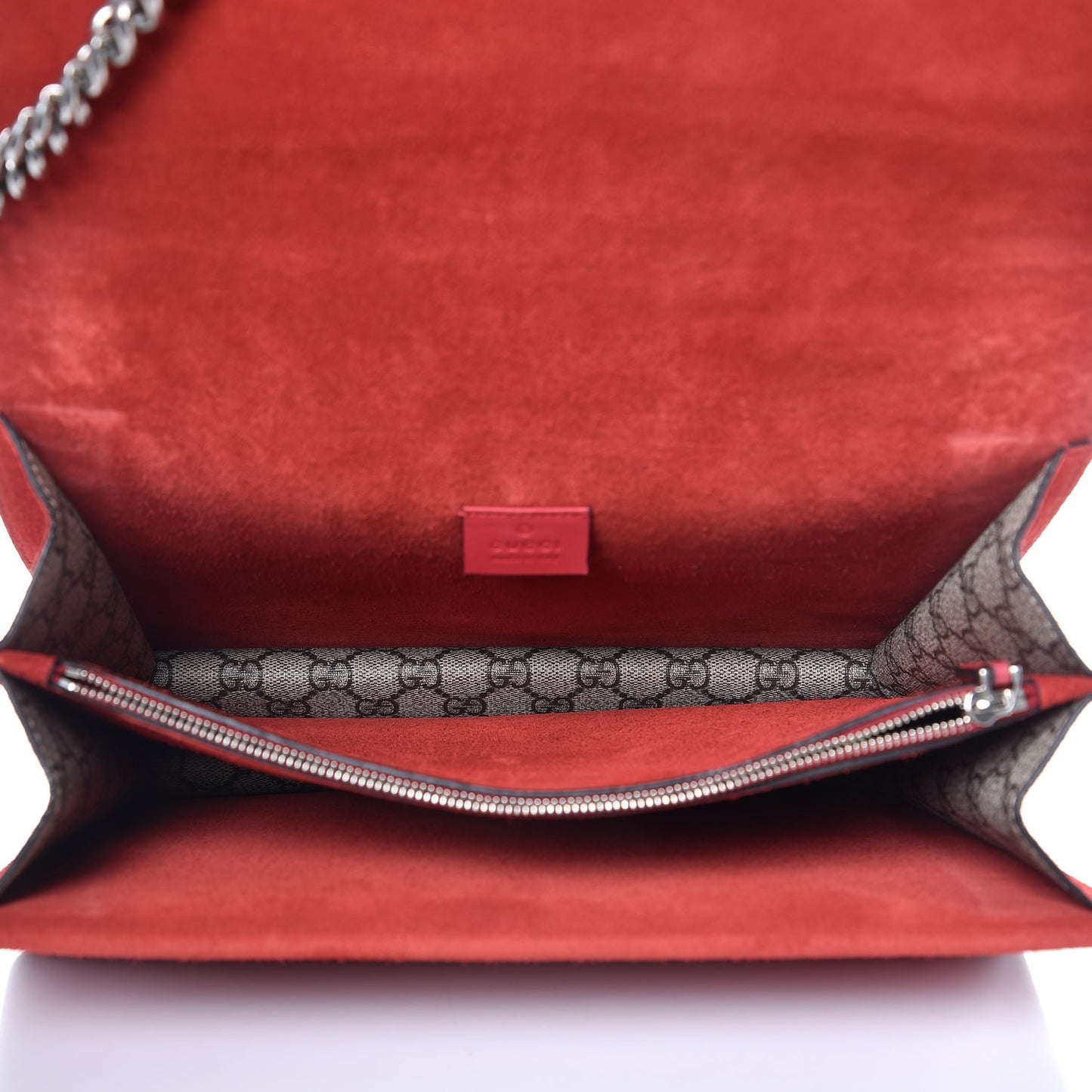 GG Supreme Monogram Suede Cudu Medium Dionysus Shoulder Bag Beige Ebony Vulcanic Red