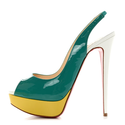 Christian Louboutin Patent Lady Peep Sling 150 Pumps 39 Jade Mimosa 1 of 11