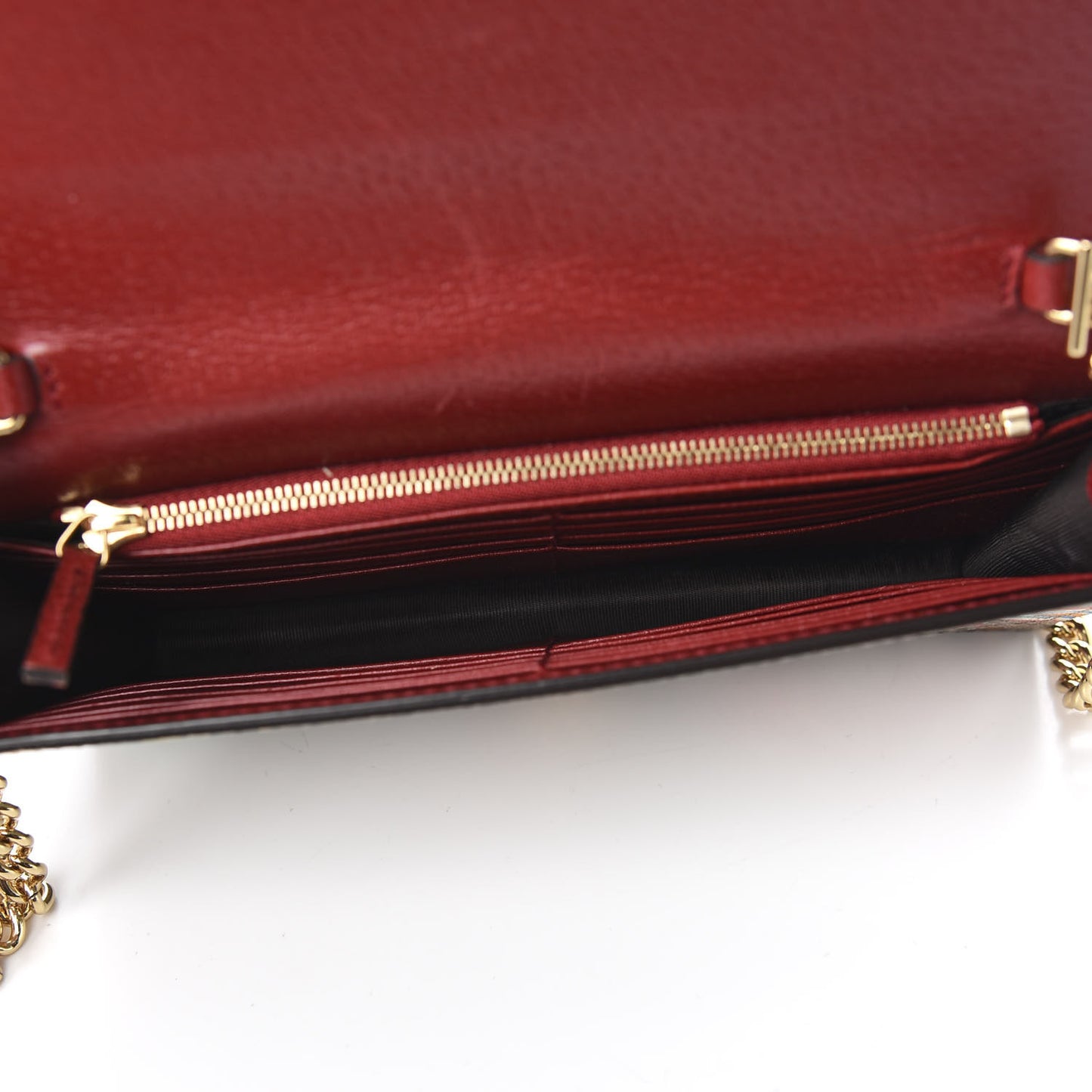GG Supreme Monogram Tian Chain Wallet Beige Multicolor Red
