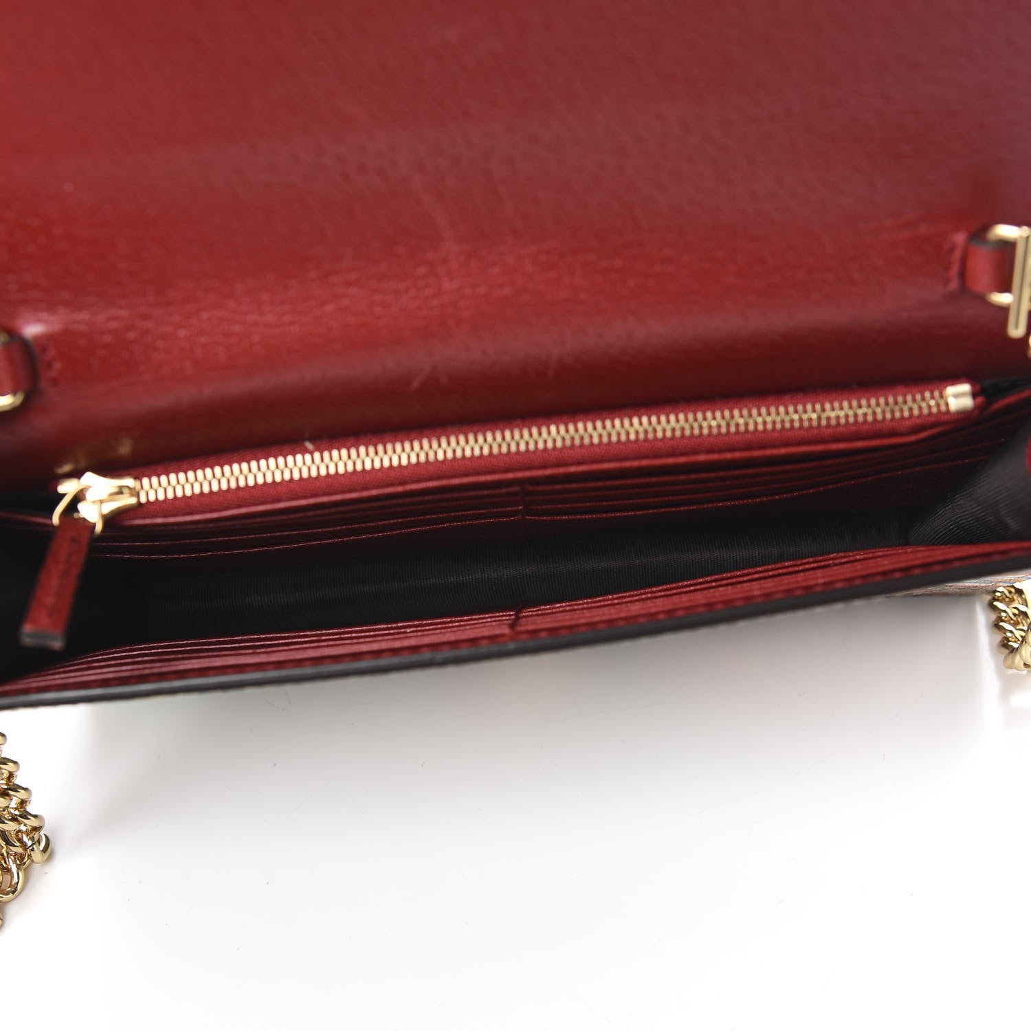 Gucci GG Supreme Monogram Tian Chain Wallet Beige Multicolor Red 5 of 10