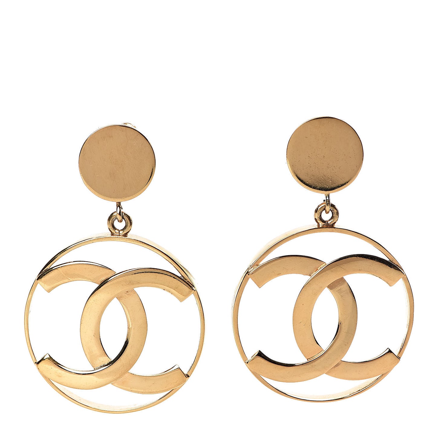 Large CC Drop Clip On Earrings Gold