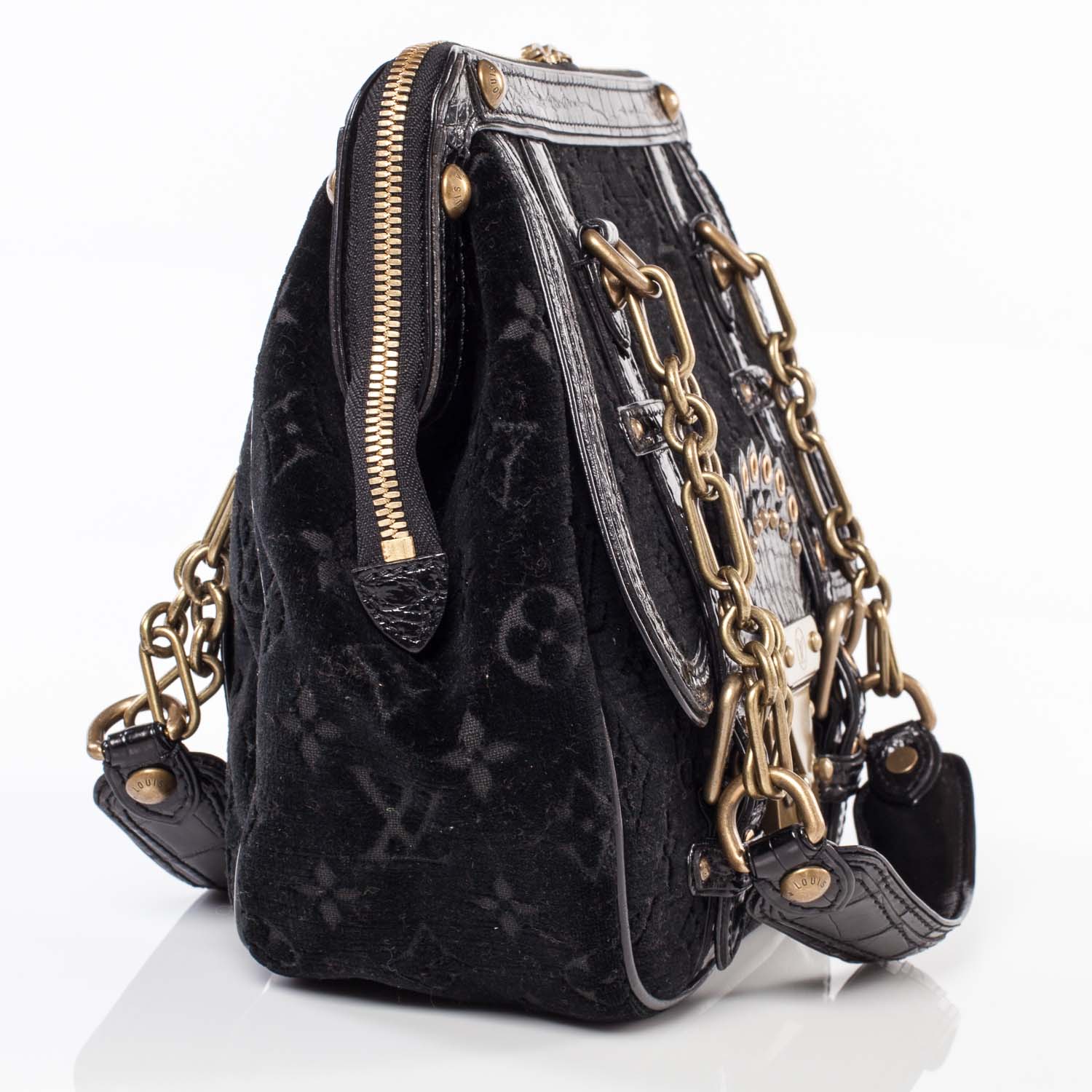 Louis Vuitton Gracie PM Monogram Black Velours Alligator VIP 3 of 10
