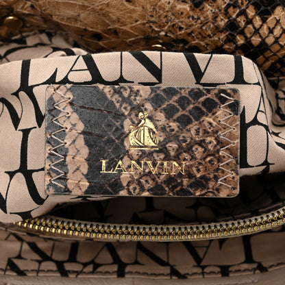 Lanvin Calfskin Snakeskin Print Embossed Medium Fantaisie Double Carry Flap Shoulder Bag Gris 7 of 11