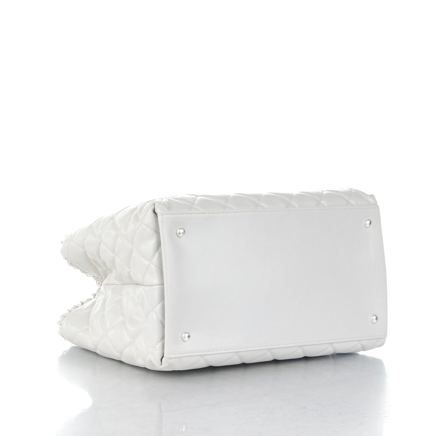 Glazed Calfskin Quilted Small Chain Me Tote Dark White