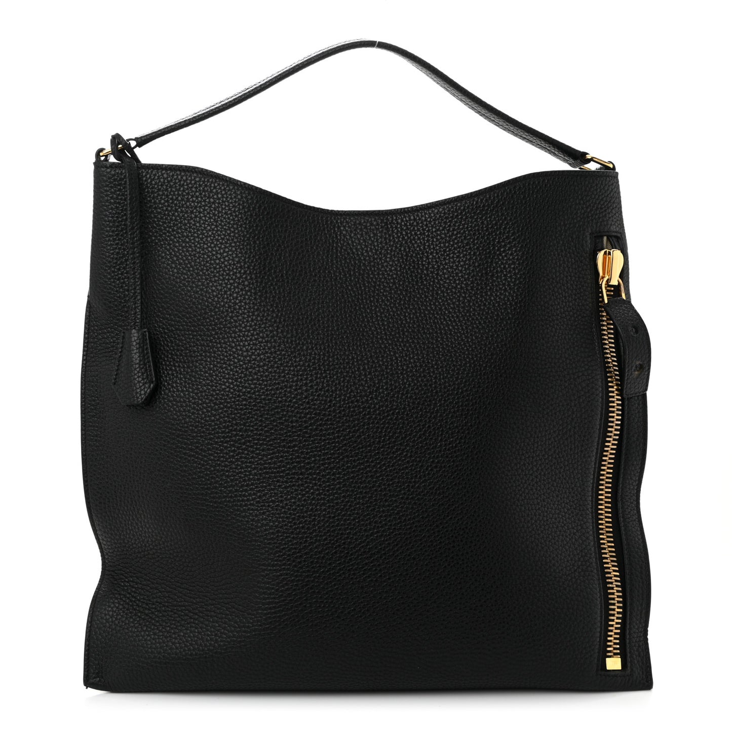 Pebbled Calfskin Large Alix Padlock Zip Hobo Bag Black