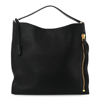 Tom Ford Pebbled Calfskin Large Alix Padlock Zip Hobo Bag Black 1 of 11