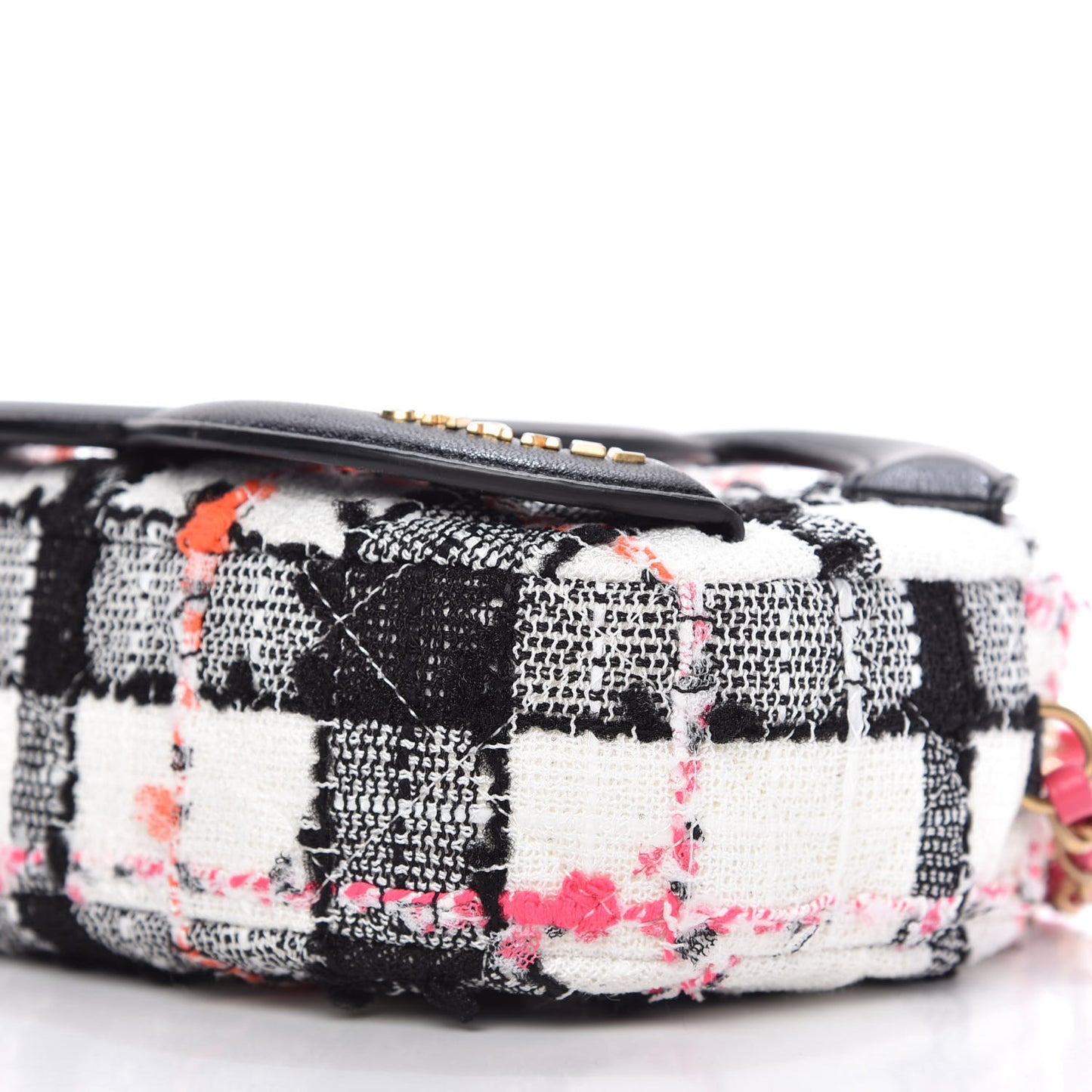 Tweed Lambskin Quilted Coco Midnight Camera Case White Black Multicolor