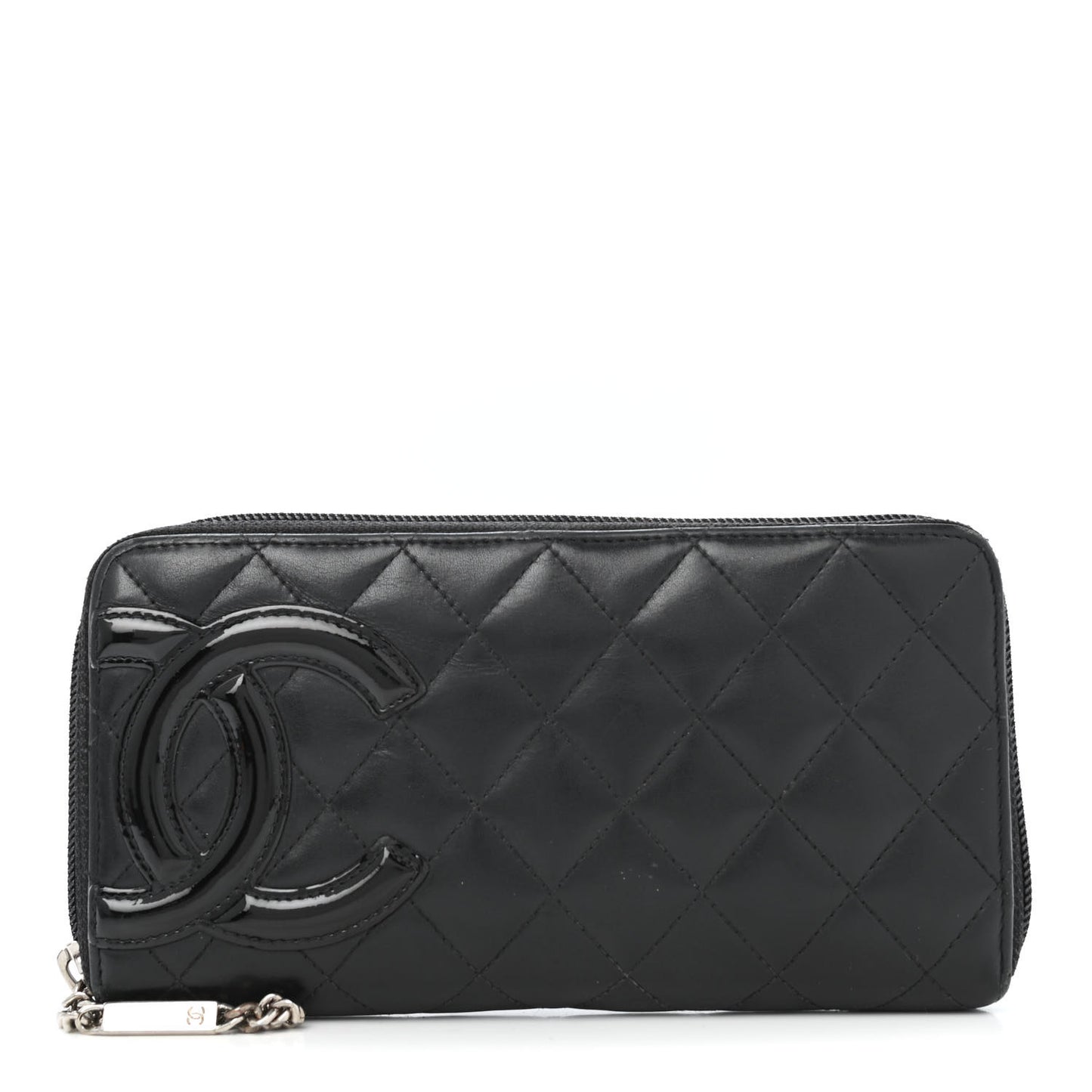 Calfskin Quilted Cambon Large Gusset Zip Around Wallet Black