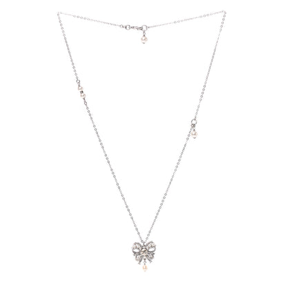 Chanel Crystal Pearl CC Bow Long Necklace Silver 3 of 4
