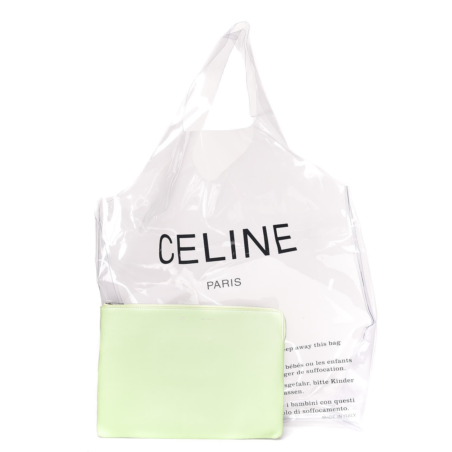 Celine Plastic Bag with Cloudy Lambskin Solo Zip Pouch Clutch Lime 1 of 17