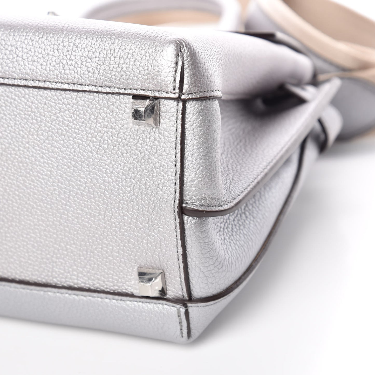 Metallic Pebbled Calfskin Medium Milla Backpack Silver