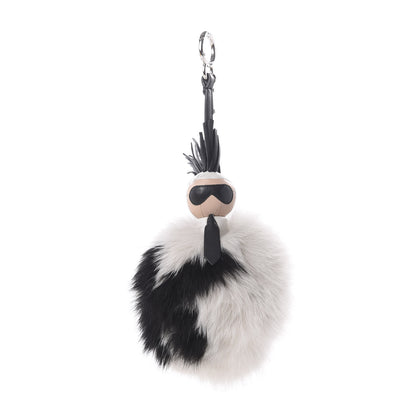 Fendi Lambskin Fox Fur Super Karlito Pom Pom Bag Charm Black White 1 of 6