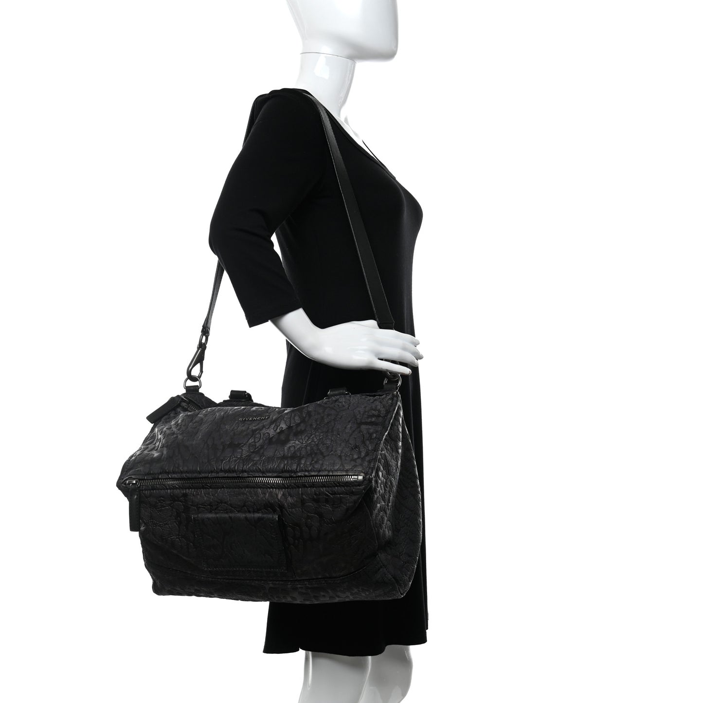 Calfskin Leopard Embossed Large Pandora Black