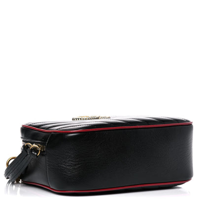 Gucci Vintage Effect Calfskin Matelasse Diagonal Small Torchon GG Marmont Bamboo Top Handle Shoulder Bag Black Romantic Cherry 3 of 10