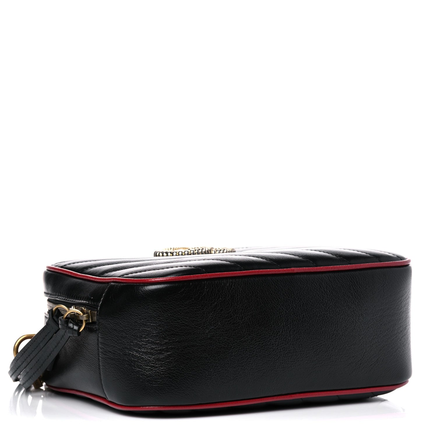 Gucci Vintage Effect Calfskin Matelasse Diagonal Small Torchon GG Marmont Bamboo Top Handle Shoulder Bag Black Romantic Cherry 4 of 11