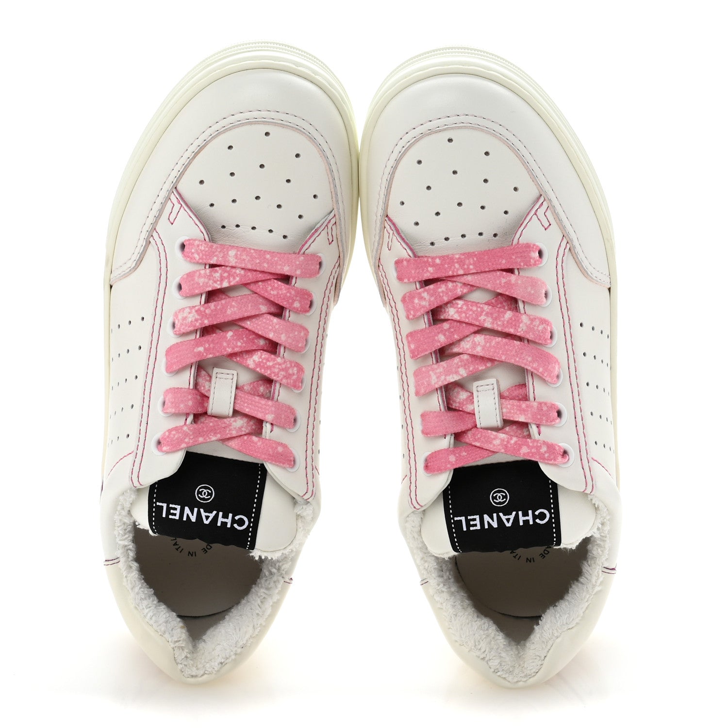 Chanel Calfskin Womens Logo Sneakers 38 White Pink 2 of 10