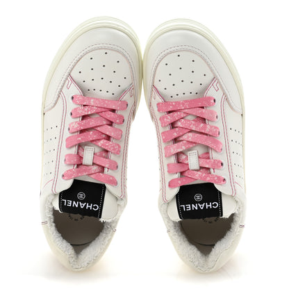 Chanel Calfskin Womens Logo Sneakers 38 White Pink 2 of 10