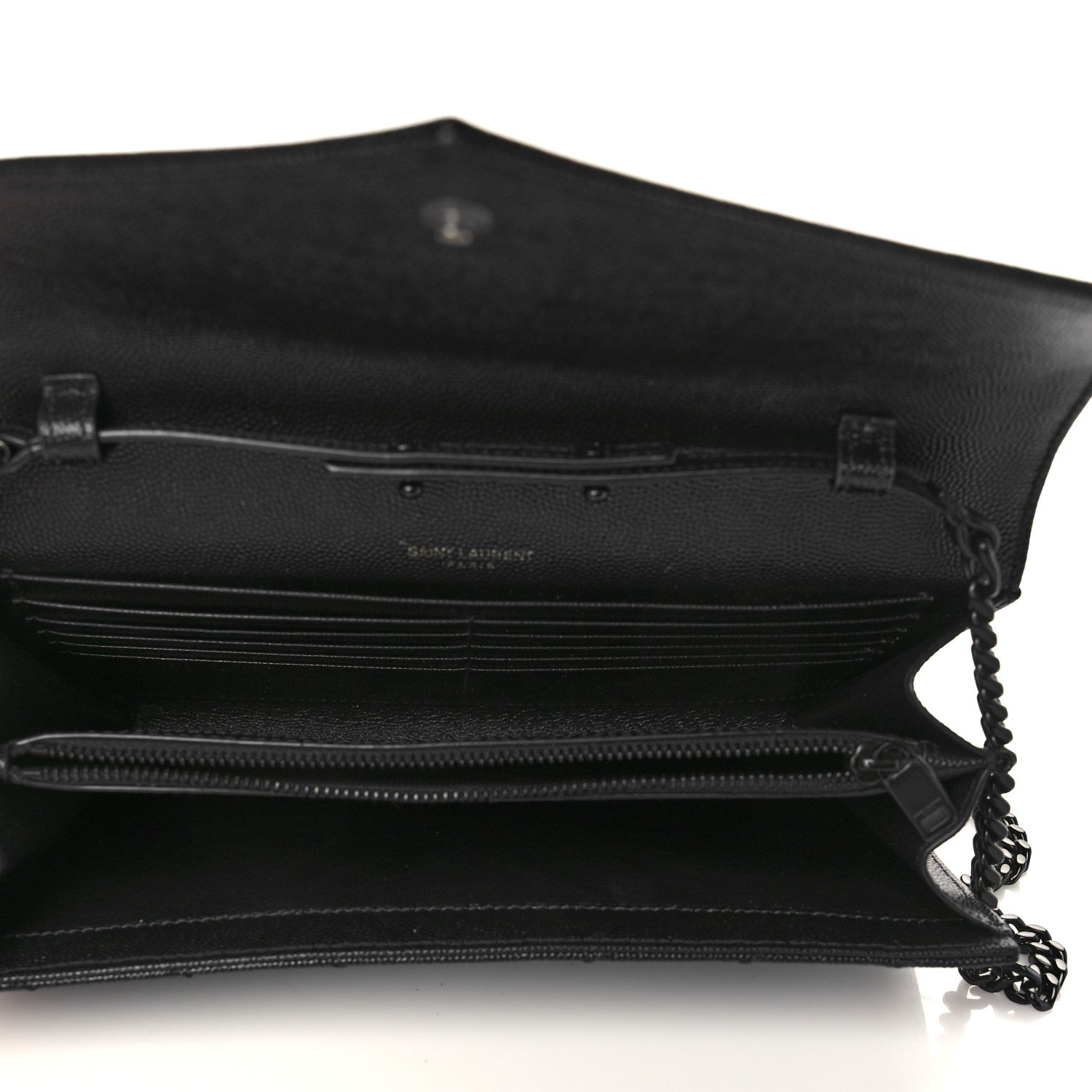 Saint Laurent Grain De Poudre Matelasse Chevron Monogram Monochrome Chain Wallet Black 5 of 6