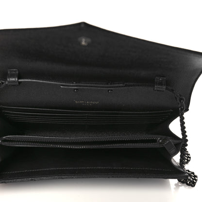 Saint Laurent Grain De Poudre Matelasse Chevron Monogram Monochrome Chain Wallet Black 5 of 6