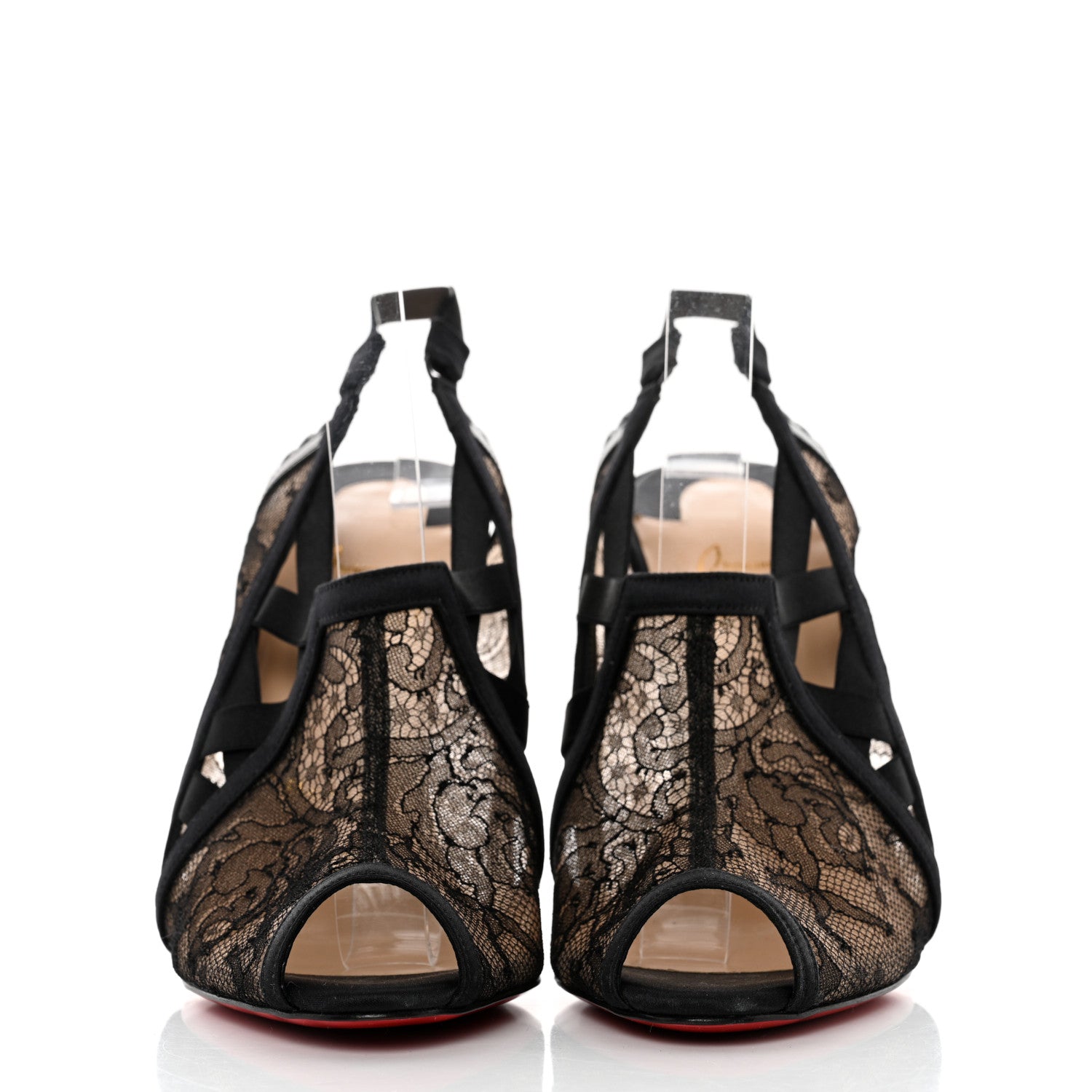 Christian Louboutin Satin Lace Chantilly Guiptik 100 Slingback Sandals 37 Black 2 of 7