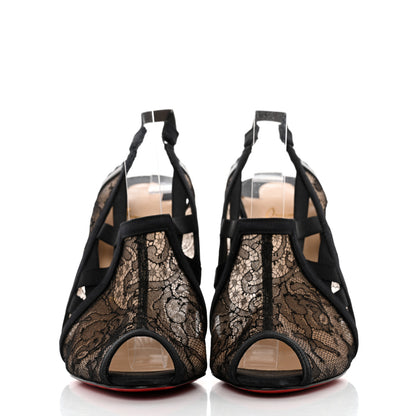 Christian Louboutin Satin Lace Chantilly Guiptik 100 Slingback Sandals 37 Black 2 of 7
