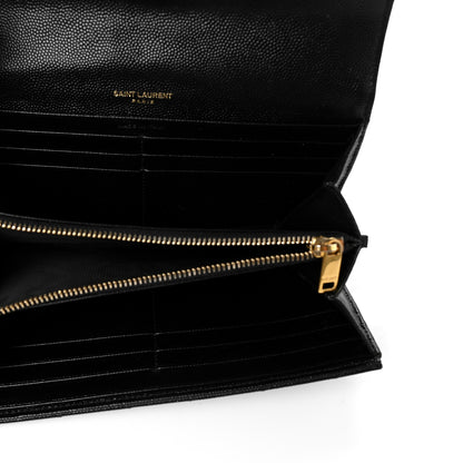 Saint Laurent Grain De Poudre Matelasse Chevron Monogram Flap Wallet Black 5 of 9