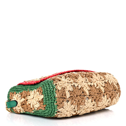 Gucci Raffia Azalea Calfskin Crochet Flower Small GG Marmont Shoulder Bag Natural Ecru Green Red New Shamarock 4 of 10