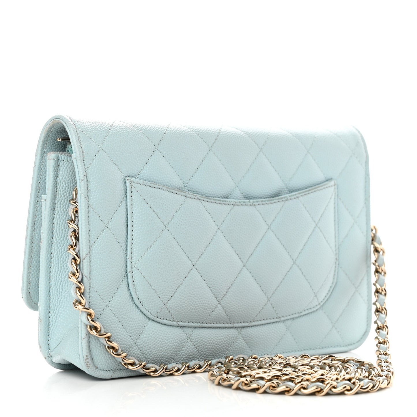 Caviar Quilted Wallet On Chain WOC Light Blue