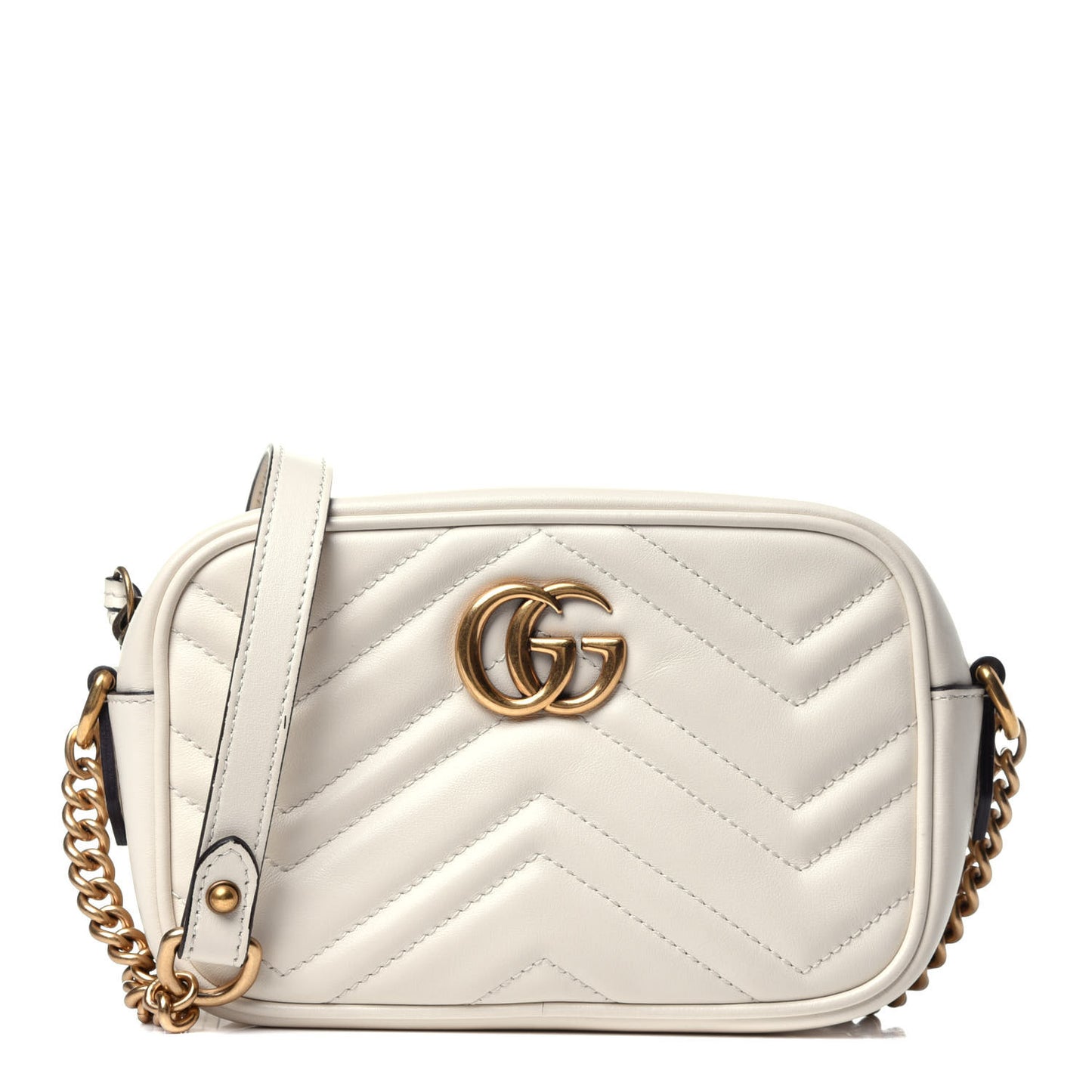 Calfskin Matelasse Mini GG Marmont Chain Shoulder Bag White