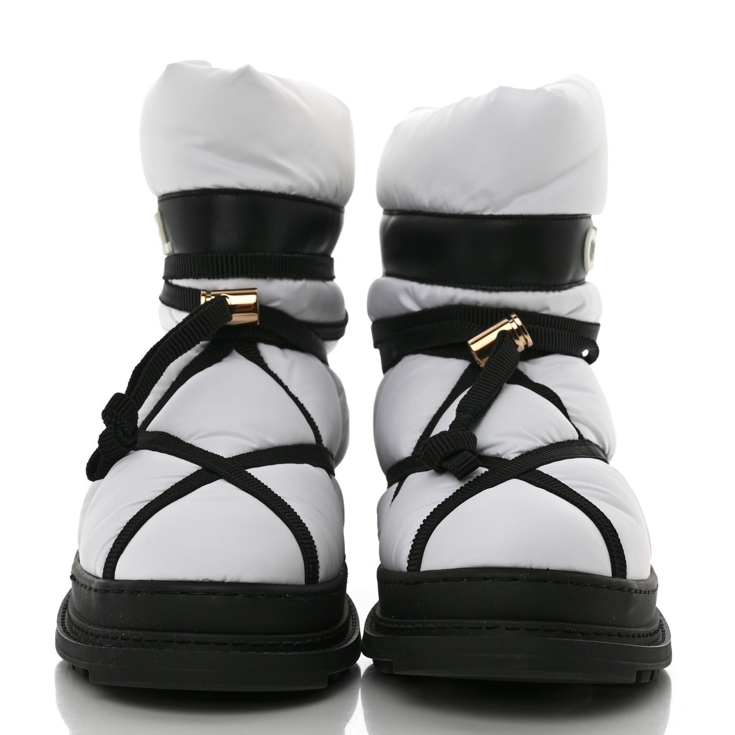 Calfskin Nylon Grosgrain CC Ankle Snow Boots 39.5 White Black
