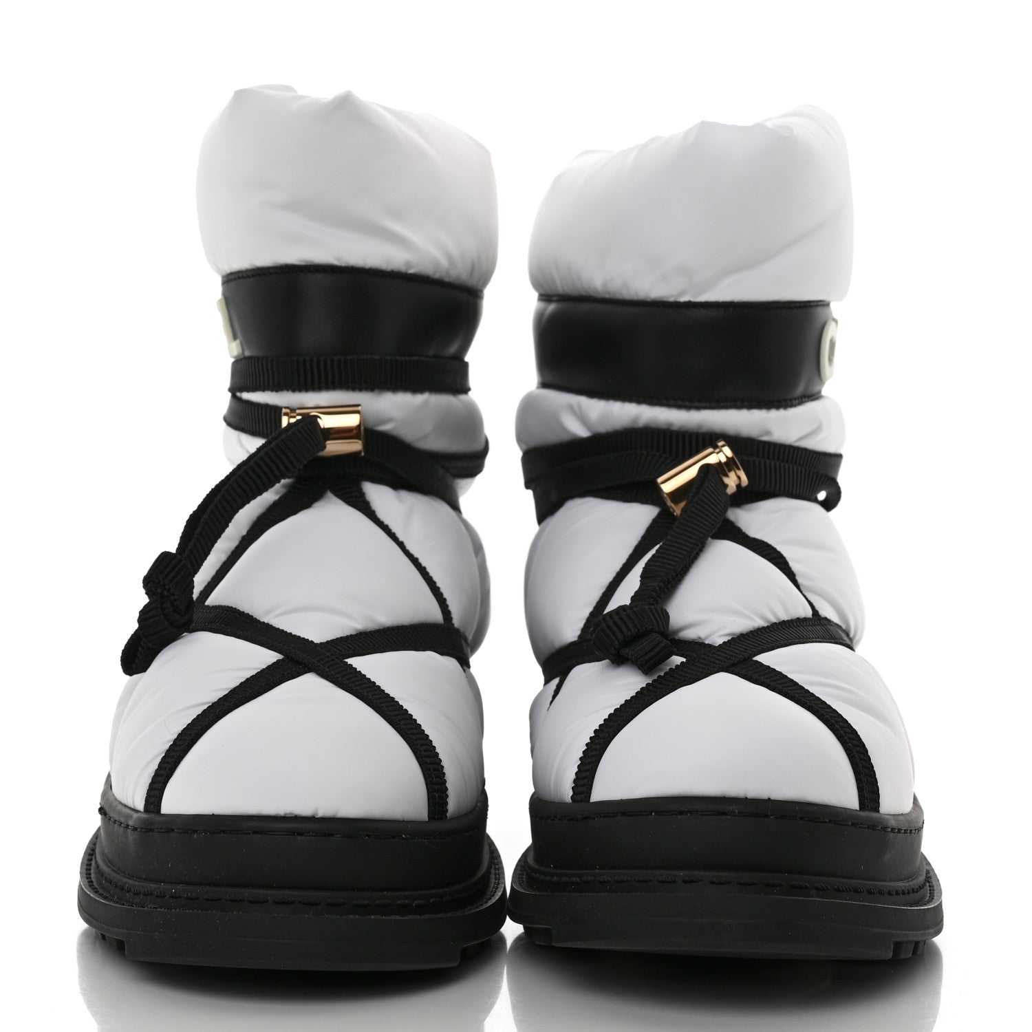 Chanel Calfskin Nylon Grosgrain CC Ankle Snow Boots 39.5 White Black 2 of 11