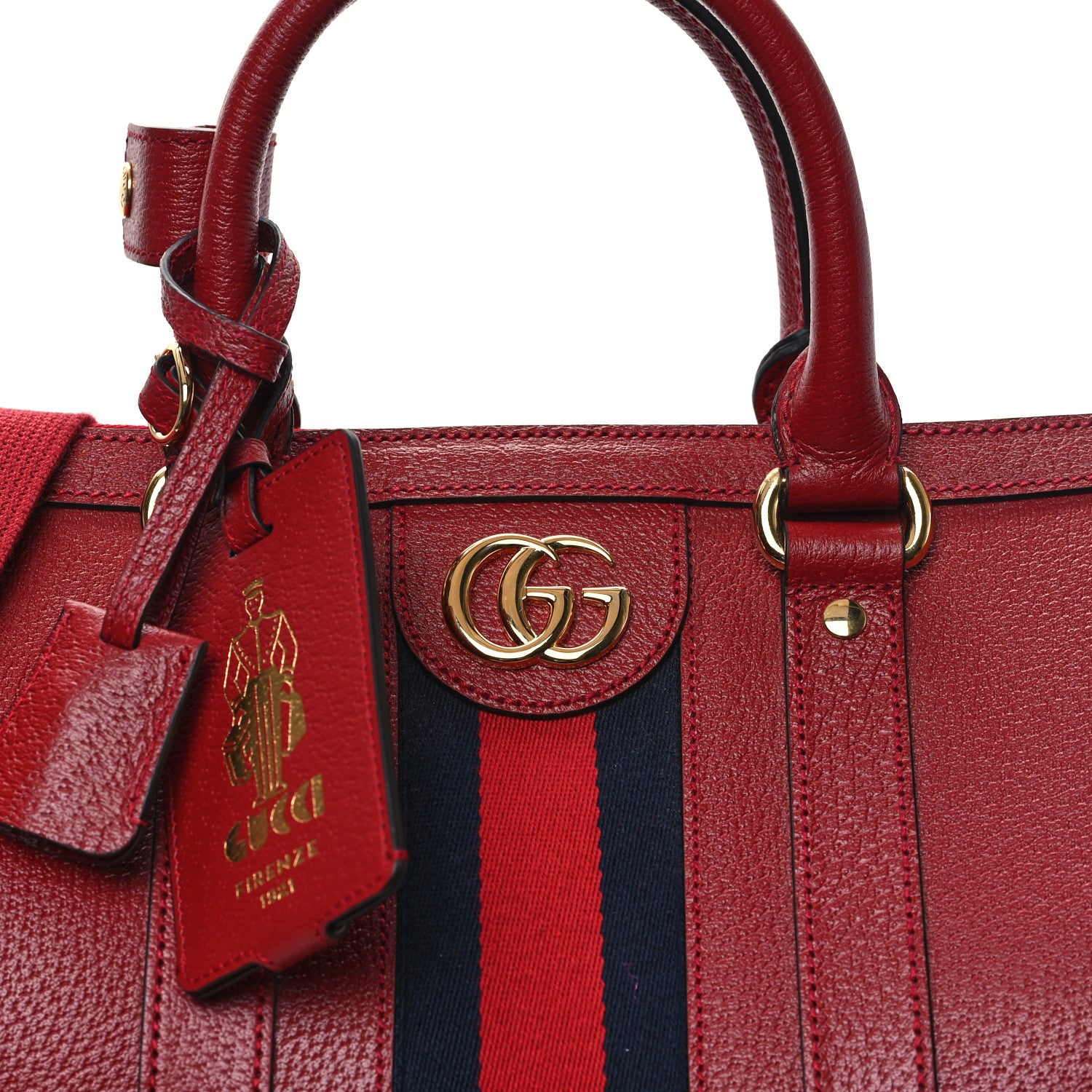 Gucci Textured Dollar Calfskin Web Medium Savoy Duffle Bag Red 8 of 10