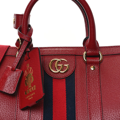 Gucci Textured Dollar Calfskin Web Medium Savoy Duffle Bag Red 8 of 10